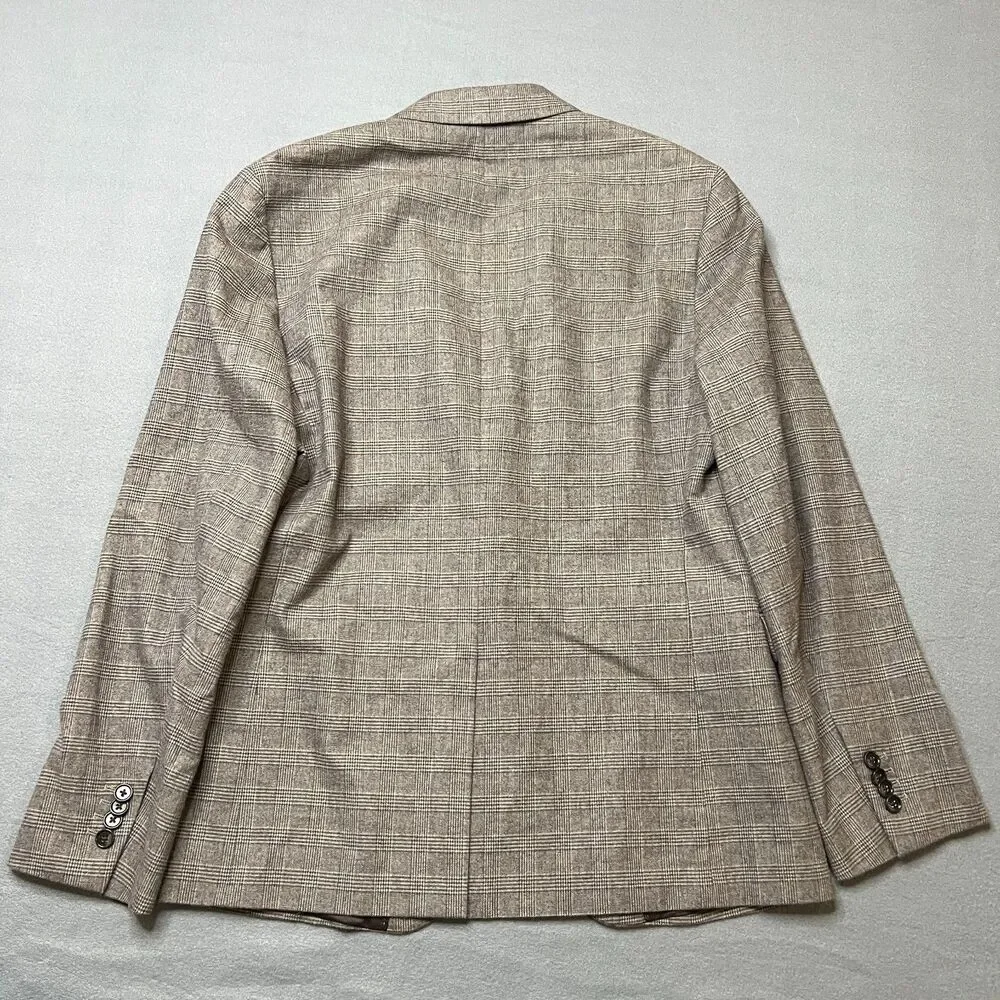 Banana Republic Blazer Jacket Men's 40R Gray Cotton Plaid Slim Fit Notch Lapel